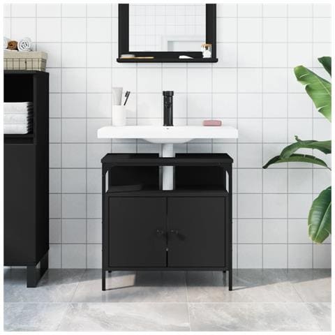 Mobile Lavabo Bagno Nero 60x30x60 Cm In Legno Multistrato - Foto 2