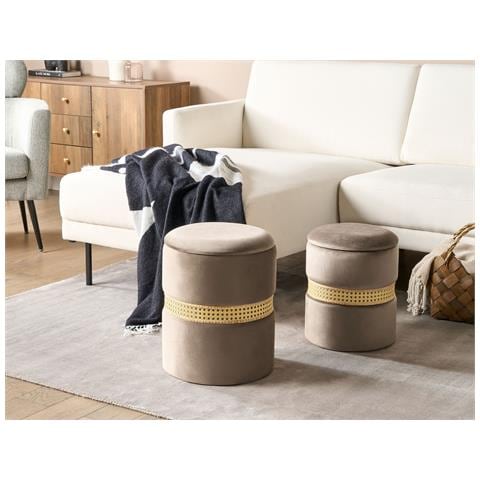 Set Di 2 Pouf Contenitore Medford Velluto Tortora - Foto 1
