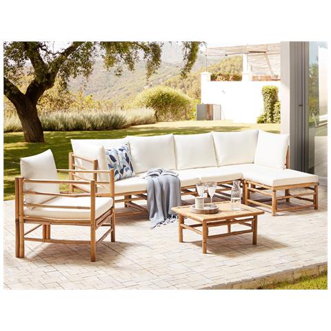 Set Da Giardino Con Tavolo 6 Posti Cerreto Lato Sinistro Legno Di Bambù Bianco Sporco - Foto 1