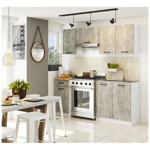 Mobile da cucina pensile OLIWIA, 2 ante, 80x30x58 cm, Colore Bianco e Grigio Cemento - Foto 5
