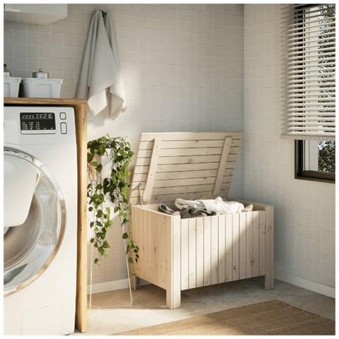 Contenitore Con Coperchio Rana 80x49x54 Cm Legno Massello Pino - Foto 3