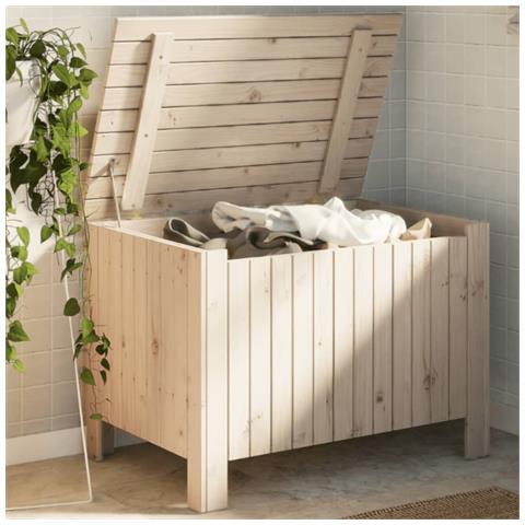 Contenitore Con Coperchio Rana 80x49x54 Cm Legno Massello Pino - Foto 1