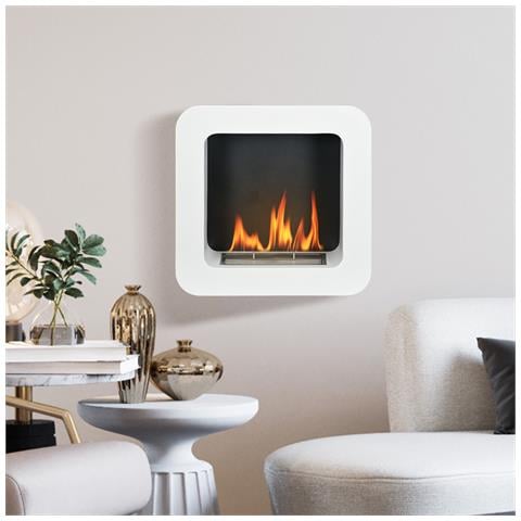 Camino Bioetanolo A Parete In Metallo Da 2.5h Di Combustione Con Serbatoio 1.5l E Copertura 20m², 48x18x48 Cm, Bianco - Foto 2