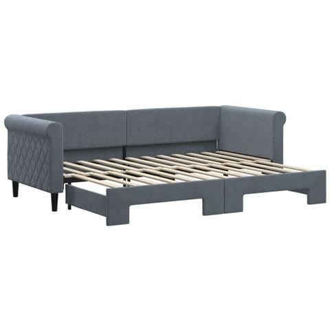 Divano Letto Con Letto Estraibile Grigio Scuro 80x200cm Velluto - Foto 2