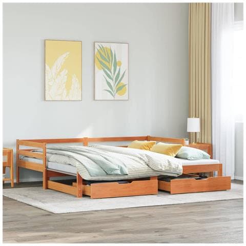 Dormeuse Letto Estraibile E Cassetti Marrone Cera 80x200cm Pino - Foto 1