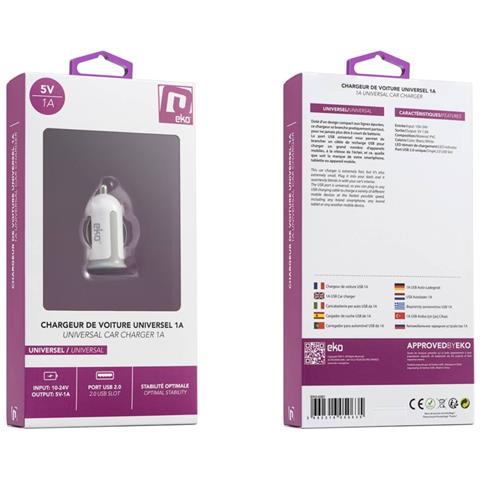 Caricabatteria Accendisigari Universale Da 1a Usb Per Auto, Bianco - Foto 3