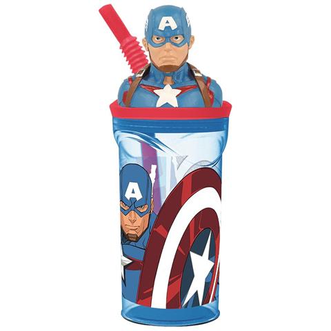 Bicchiere Con Cannuccia Per Bambini 3d Con Grafica Di Captain America Da 295 Ml - Foto 1