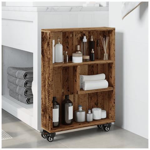 Carrello Stretto Legno Vecchio 48x13x68 Cm In Truciolato - Foto 3