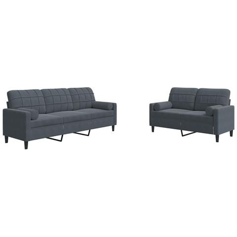 Set Di Divani 2 Pz Con Cuscini E Rinforzi Grigio Scuro Velluto - Foto 2
