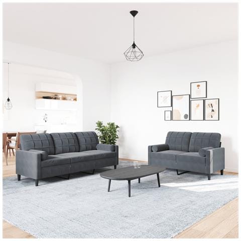 Set Di Divani 2 Pz Con Cuscini E Rinforzi Grigio Scuro Velluto - Foto 3