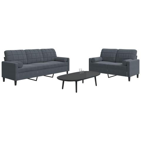 Set Di Divani 2 Pz Con Cuscini E Rinforzi Grigio Scuro Velluto - Foto 1
