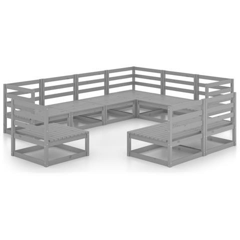Set Divani Da Giardino 9 Pz Grigi In Legno Massello Di Pino - Foto 1