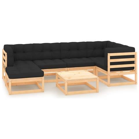 Lusso Casadino - Set Salotto Giardino 7 Pz Cuscini Antracite Legno Massello Pino - Foto 2