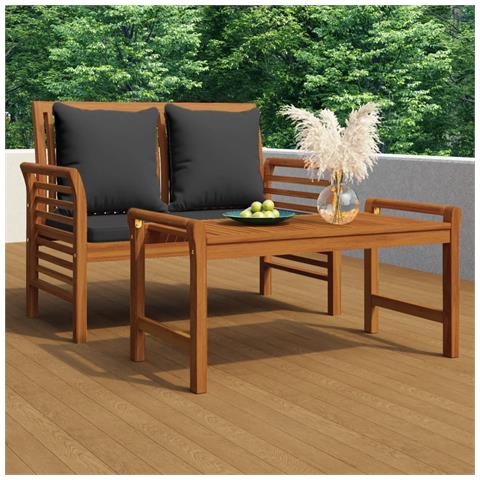 Lusso Casadino -  Set Divani Giardino 2pz Con Cuscini Grigio Scuro Legno Massello - Foto 8