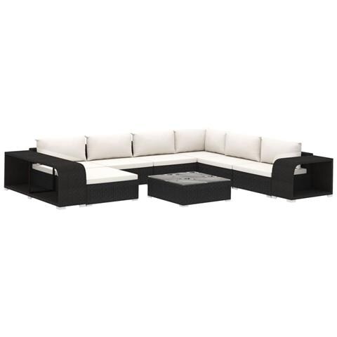 Lusso Casadino -  Set Divani Da Giardino 10 Pz Con Cuscini In Polyrattan Nero - Foto 1