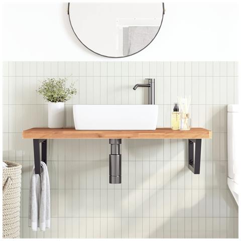 Ripiano A Parete Per Lavabo In Acciaio E Massello Di Faggio - Foto 2