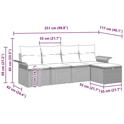 Set di divano da giardino a 5 pezzi con cuscini in Rattan Polirattan nero - Foto 9