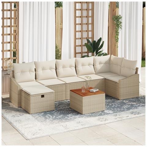 Set Divano da Giardino 8 Pezzi con Cuscini Beige Rattan Poliestere - Foto 2