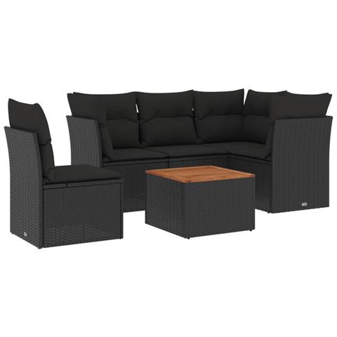 Set Divano da Giardino 6 pz con Cuscini Nero in Polyrattan - Foto 1