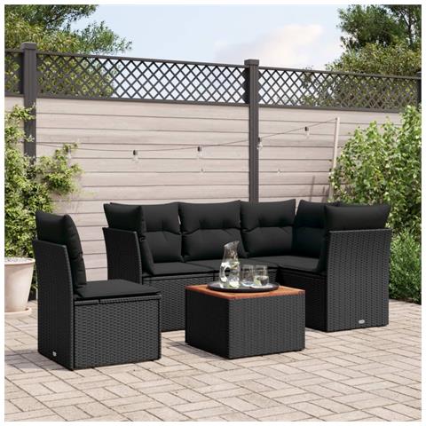 Set Divano da Giardino 6 pz con Cuscini Nero in Polyrattan - Foto 2