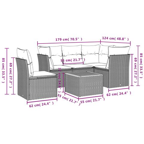 Set Divano da Giardino 6 pz con Cuscini Nero in Polyrattan - Foto 3