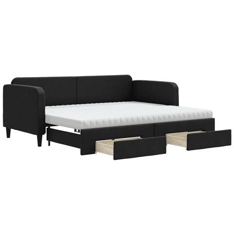 Divano Letto Estraibile con Cassetti Nero 90x190 cm in Tessuto - Foto 1