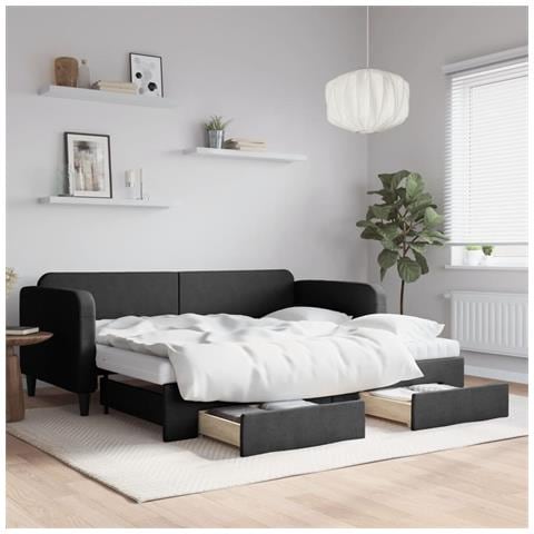 Divano Letto Estraibile con Cassetti Nero 90x190 cm in Tessuto - Foto 2