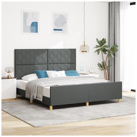 Letto Grigio Scuro 180x200 cm in Tessuto - Foto 2