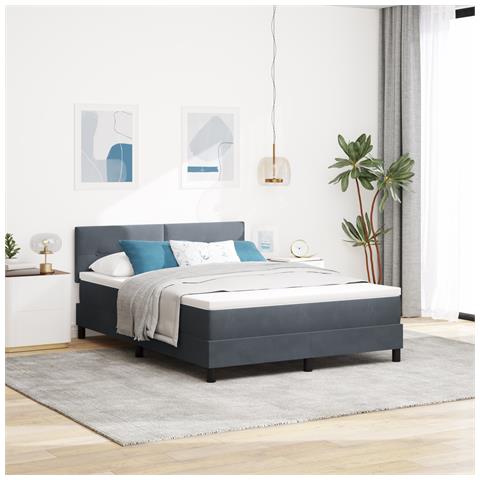 Letto con Box Spring e Materasso Grigio Scuro 140x190 cm Velluto - Foto 2