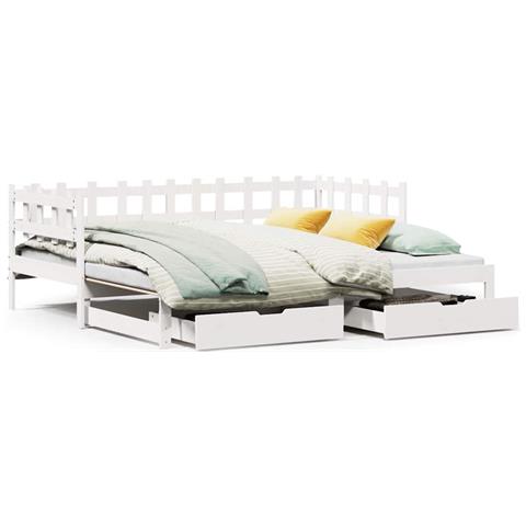 Letto Estraibile con Cassetti senza Materasso Bianco 90x200 cm - Foto 1