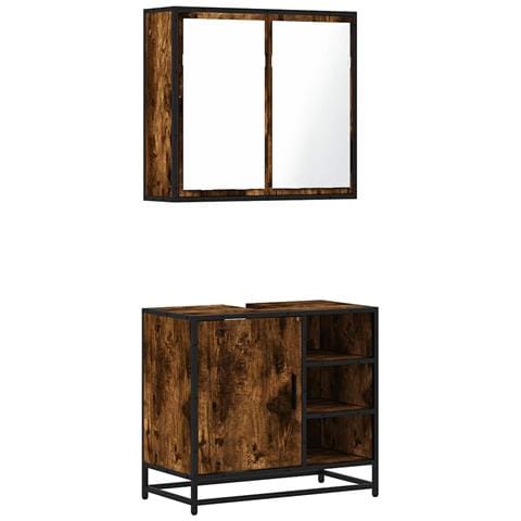 Set Mobili da Bagno 2 pz Rovere Fumo in Legno Multistrato - Foto 1