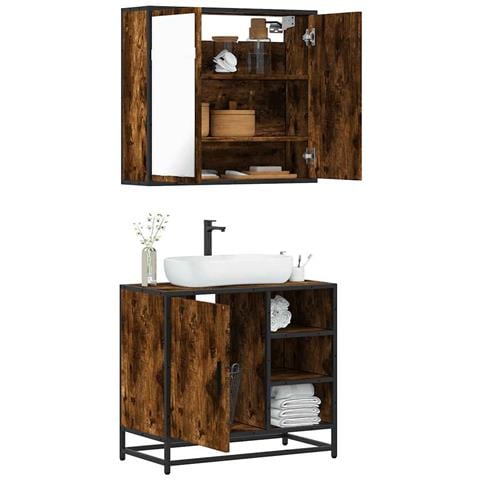 Set Mobili da Bagno 2 pz Rovere Fumo in Legno Multistrato - Foto 2