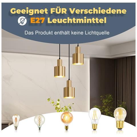 Lampada A Sospensione Per Sala Da Pranzo, 3 Fiamme, Oro, E27, Lampada A Sospensione In Metallo, Camera Da Letto, Corridoio - Foto 8