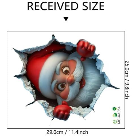 Set Di 2 Adesivi Decorativi Natalizi In Pvc Con Babbo Natale Che ""sfonda Il Muro"" - Foto 2