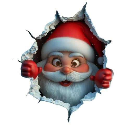 Set Di 2 Adesivi Decorativi Natalizi In Pvc Con Babbo Natale Che ""sfonda Il Muro"" - Foto 1