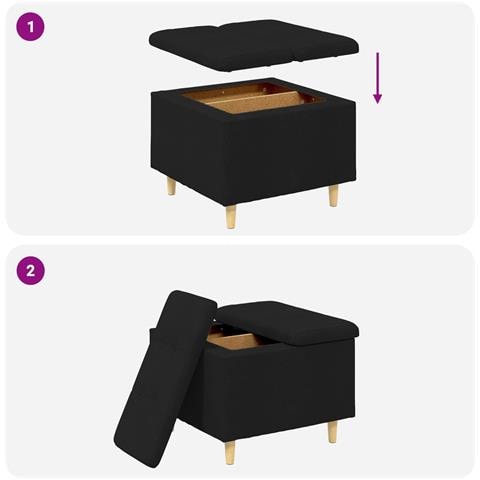 Pouf contenitore con cuscino Nero 60 x 60 x 45 cm Tessuto - Foto 9