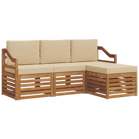 Set divani 4 pcs Naturale e Beige Legno di Acacia Massello - Foto 1