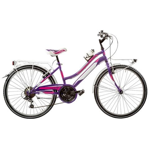 Bici Da Ragazza In Alluminio Ly24ac18v Bicicletta Mountain Bike Misura 24 Lincy Cambio 18v Completa Di Accessori E Luci A Led - 34 Viola Fuxia - Foto 1