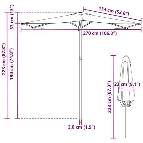 Ombrello da giardino 270 x 270 cm Poliestere Rettangolare - Foto 8