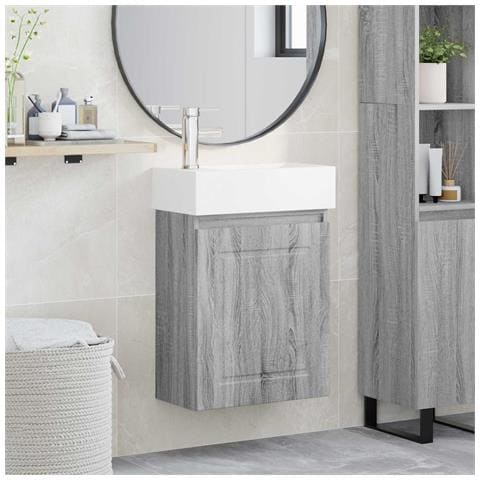 Mobile bagno con rubinetto Sonoma grigio 45,5 x 22,5 x 84 cm - Foto 2