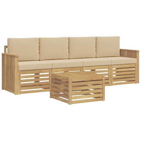 Set di divani da esterno 5 pcs Bianco e Beige Poliestere - Foto 1
