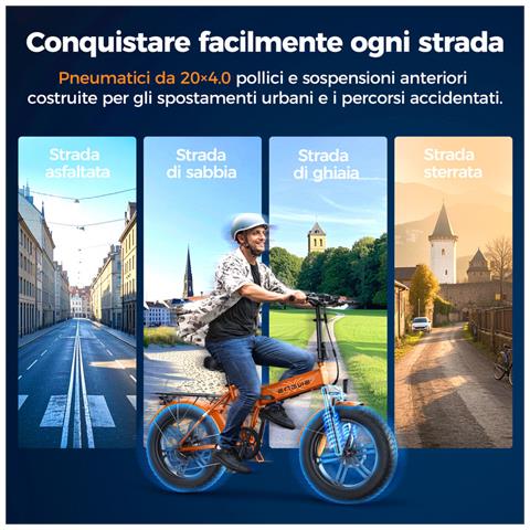 Ep 2 Boost Bicicletta Elettrica Pieghevole Fatbike 20"", Motore 250w 55nm, Batteria Rimovibile 48v 13ah, Velocità 25 km /h Conforme Alle Normative Ue, Autonomia 120?km, Forcella Ammortizzata, Adatta Città E Fuoristrada, Nero - Foto 7
