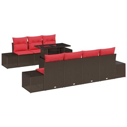 Set Divano da Giardino 8 pz 7-Numero di posti Marrone e Rosso - Foto 1