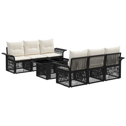 Set Divano da Giardino 7 pz Nero e Bianco Crema polyrattan - Foto 1