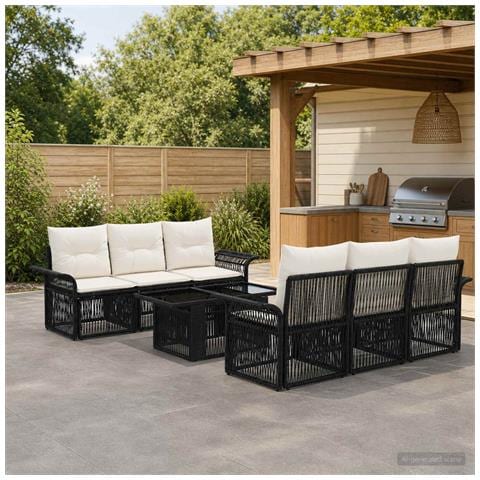 Set Divano da Giardino 7 pz Nero e Bianco Crema polyrattan - Foto 10