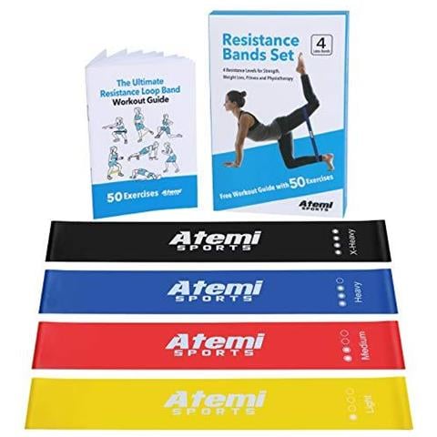 THYSOL Mini Bande Elastiche Per Fitness - Set Da 4 Con Livelli Di Resistenza Extra Leggera, Leggera, Media E Pesante - Palestra E Riabilitazione
