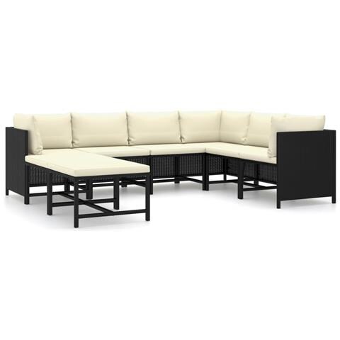 Set Divani da Giardino 8 pz con Cuscini in Polyrattan Nero - Foto 1