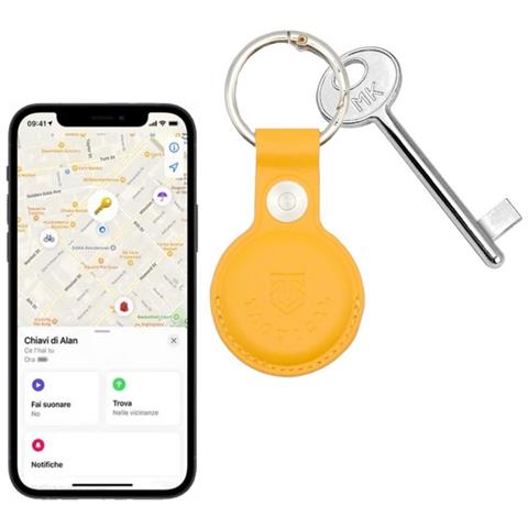 Custodia Originale Ciondolo Per Apple Airtag Beam Leather Yellow - Foto 5