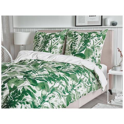 Set Copripiumino In Cotone Satinato 155 X 220 Cm Bianco E Verde Greenwood - Foto 1