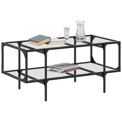 Tavolini Con Piano Vetro Trasparente 2 Pz 98,5x50x45 Cm Acciaio - Foto 3